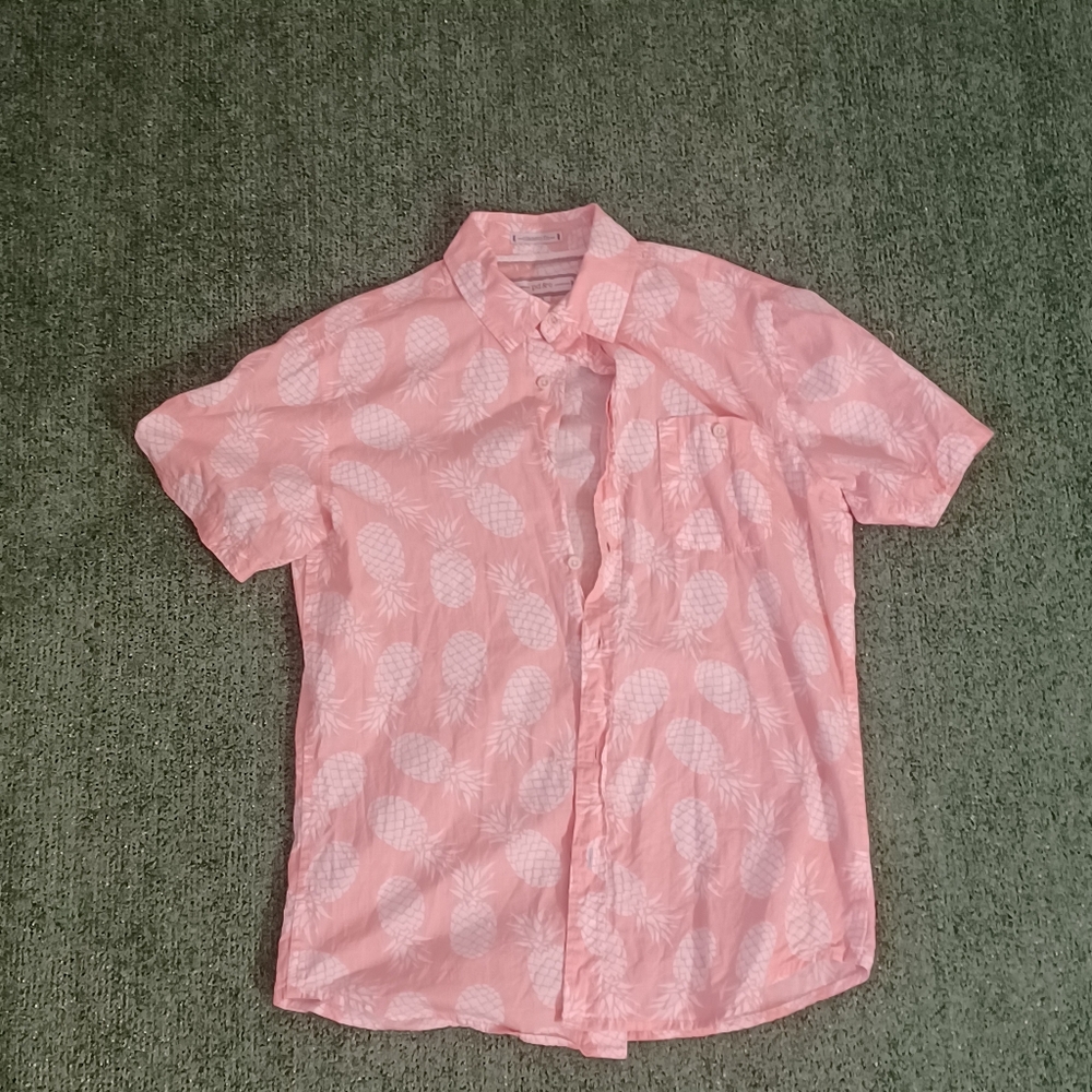 PD&C Button Up Short Sleeve Pink Pineapple Shirt Size Small